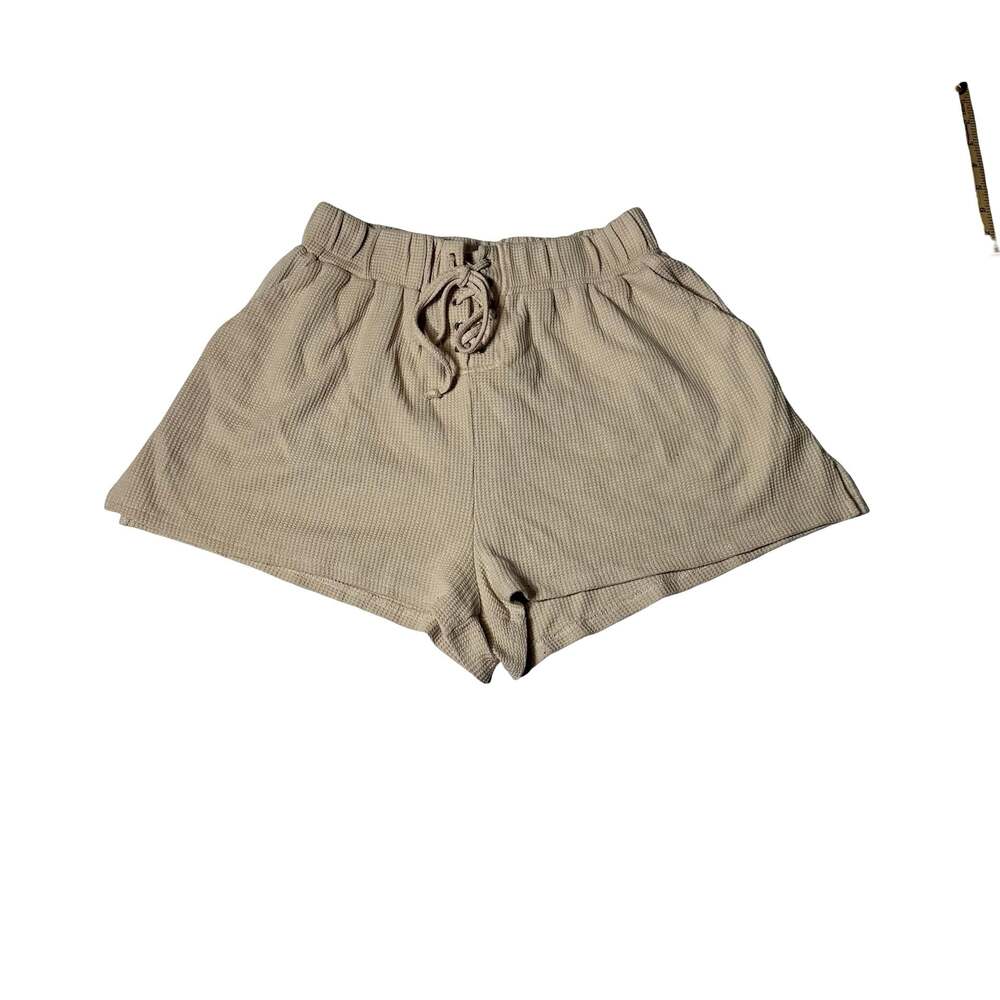 Papermoon Women’s Beige Waffle Knit High Waist Drawstring Lounge Shorts Size M